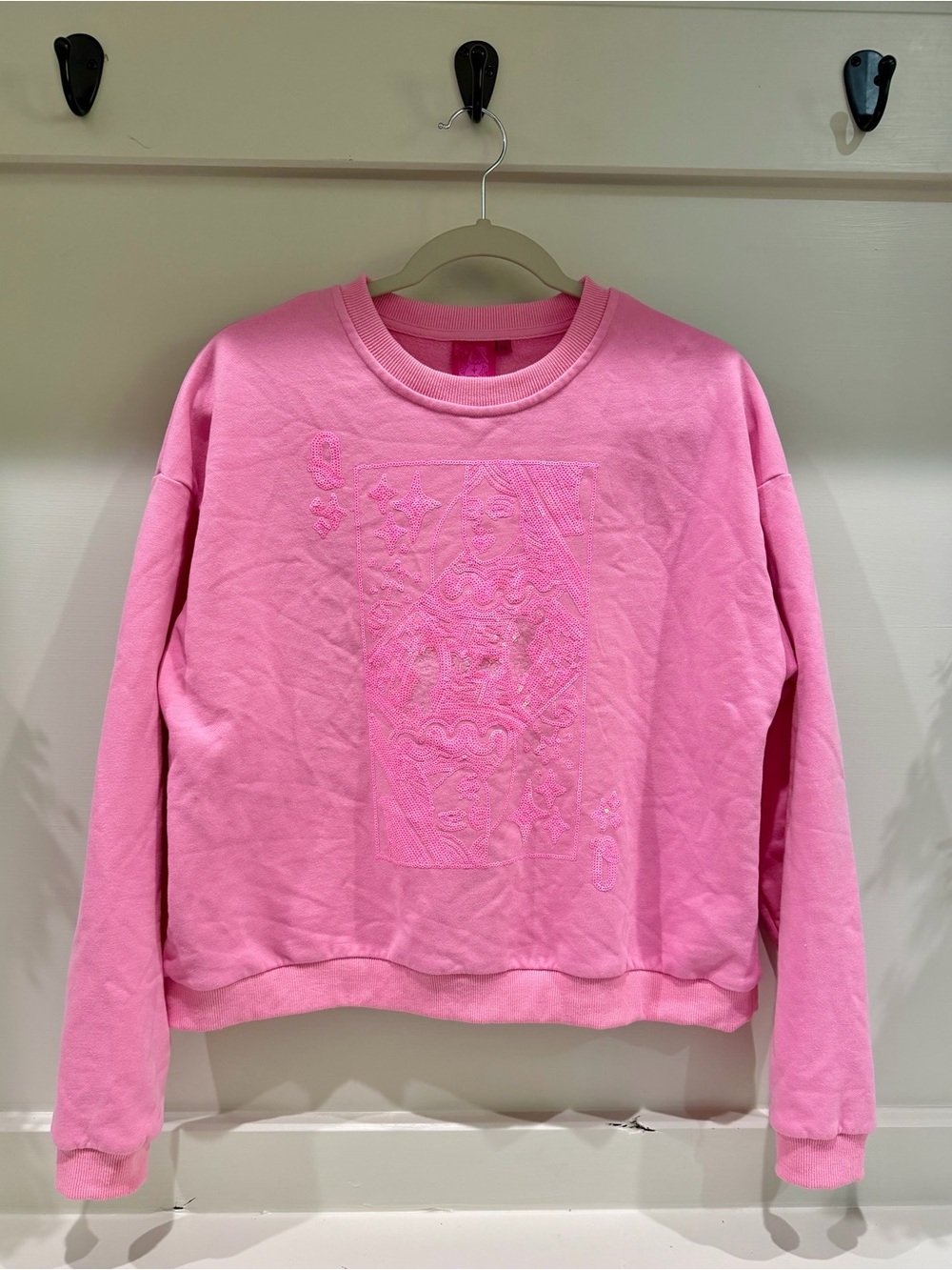 QUEEN OF SPARKLES Pink Card Sweatshirt- Youth 2XL